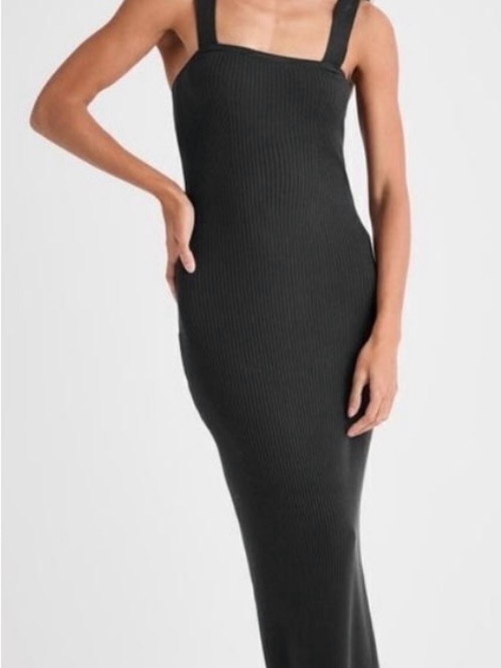 Splendid Black Ribbed Square-Neck Maxi Dress